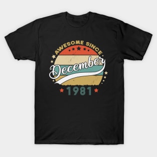 Awesome Since December 1981 Birthday Retro Sunset Vintage T-Shirt